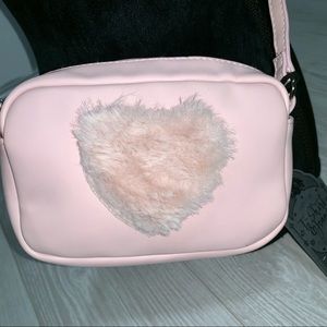 Millennial pink fuzzy heart pink crossbody bag